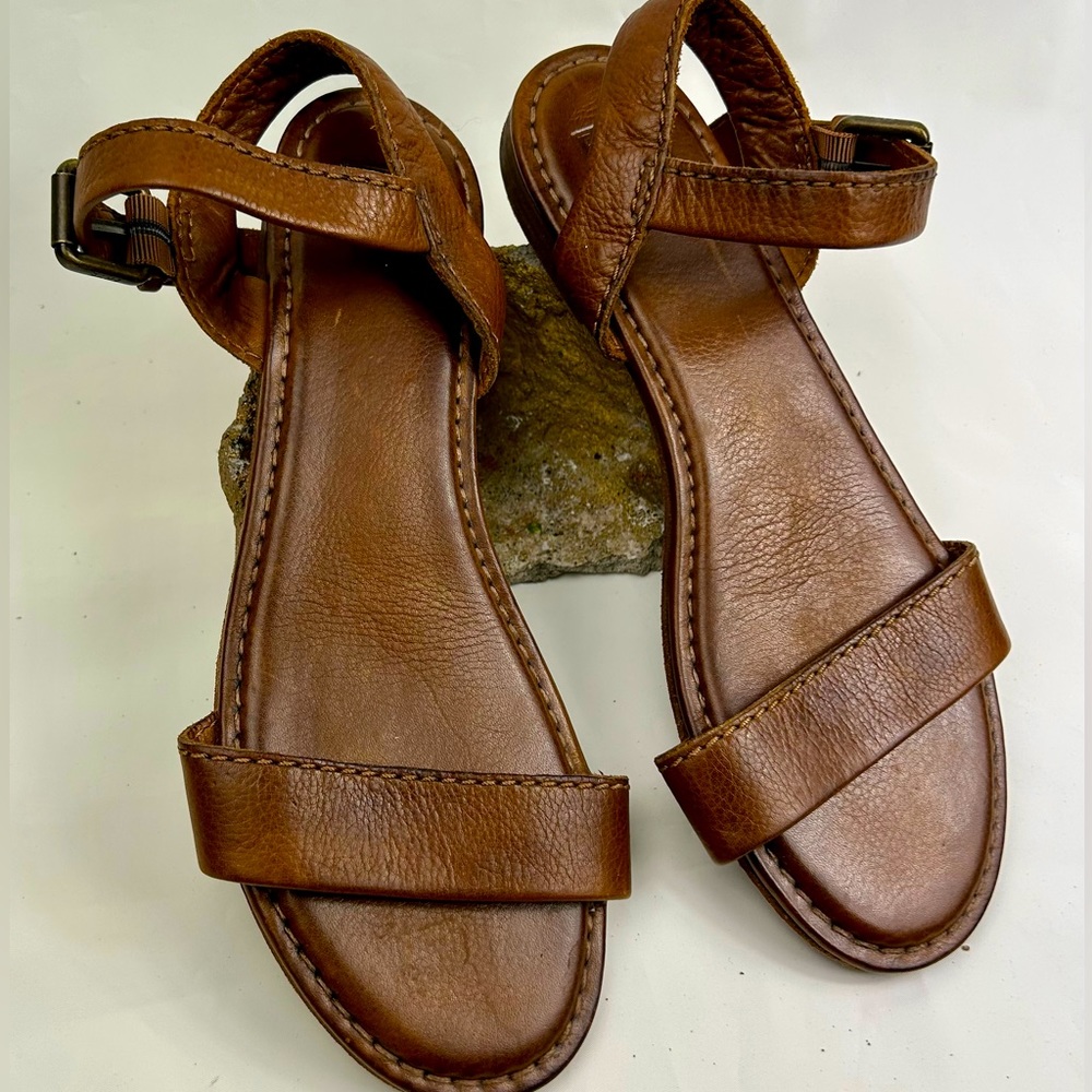 Classic Brown Leather Womens Ankle-Strap Sandals